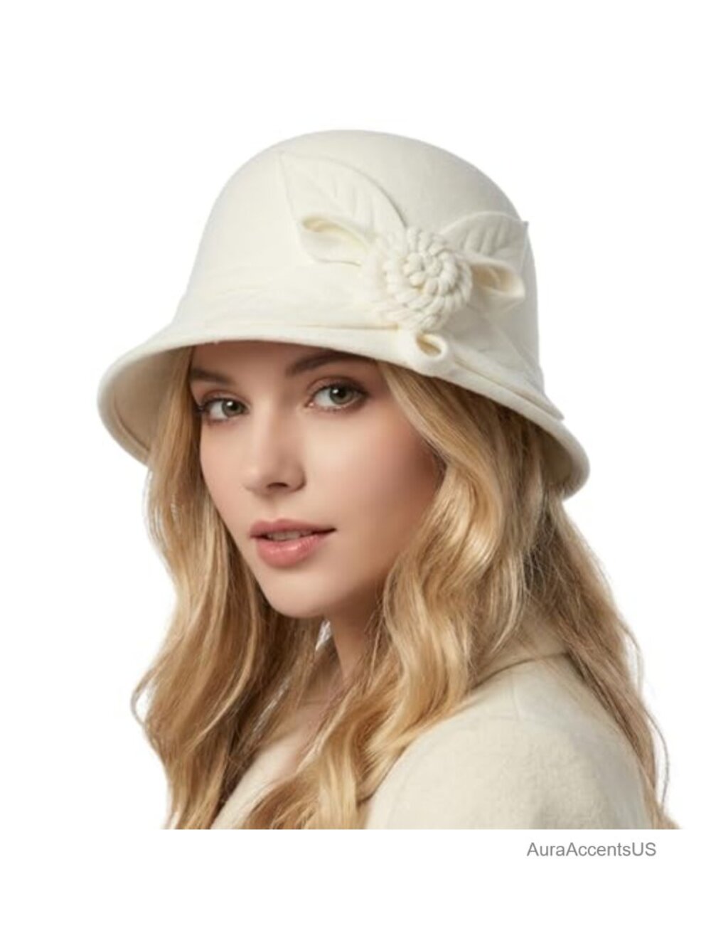 Wool Acrylic Cloche Bucket Hat Women Warm Winter Floral